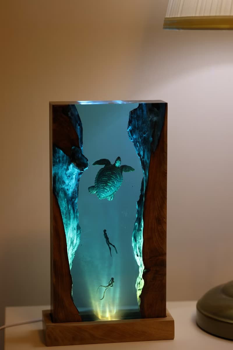 深海巨龜、樹酯實木夜燈、辦公室桌面擺件、居家藝術雕塑、精品