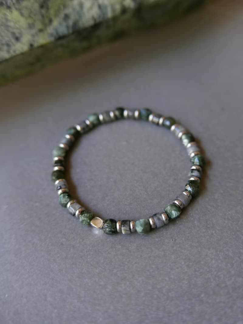 天然石手鍊/綠龍晶/黑閃光石