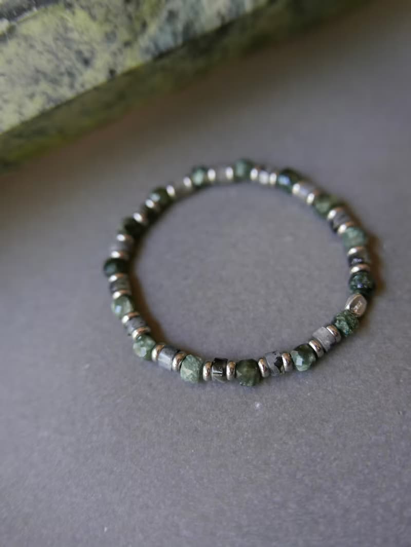 天然石手鍊/綠龍晶/黑閃光石