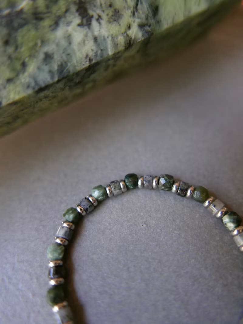 天然石手鍊/綠龍晶/黑閃光石