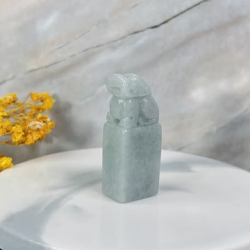 【招財神獸】冰糯綠翡翠貔貅印章 | 天然緬甸玉翡翠A貨 | 送禮