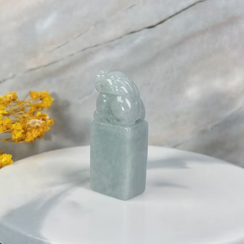【招財神獸】冰糯綠翡翠貔貅印章 | 天然緬甸玉翡翠A貨 | 送禮