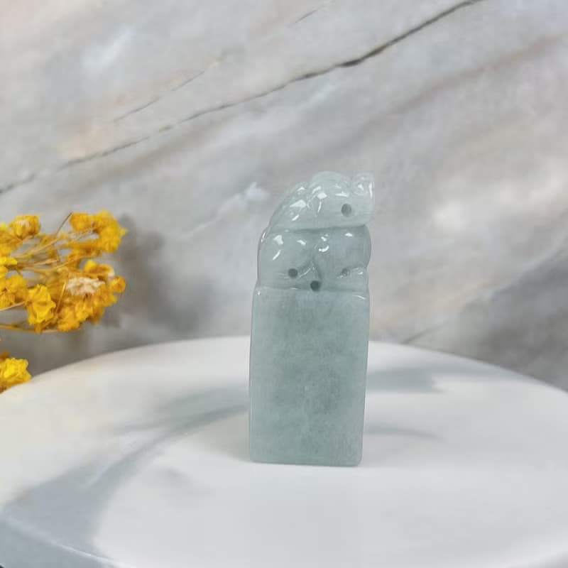 【招財神獸】冰糯綠翡翠貔貅印章 | 天然緬甸玉翡翠A貨 | 送禮