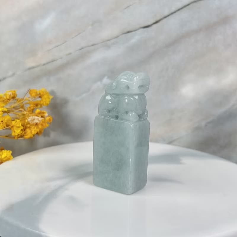 【招財神獸】冰糯綠翡翠貔貅印章 | 天然緬甸玉翡翠A貨 | 送禮