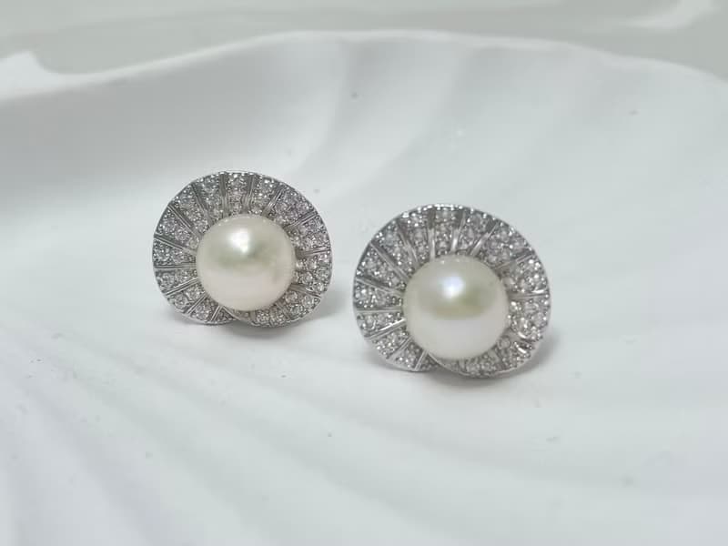 天然淡水珍珠 純銀耳釘 古典主義 重工 耳環 耳飾