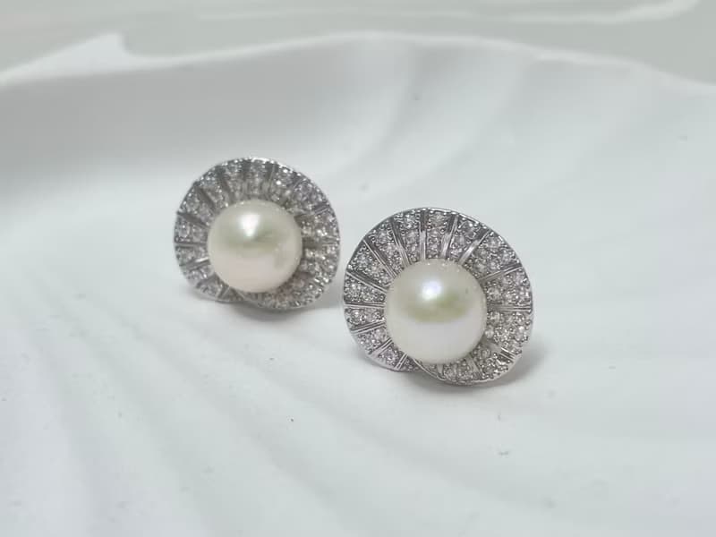 天然淡水珍珠 純銀耳釘 古典主義 重工 耳環 耳飾