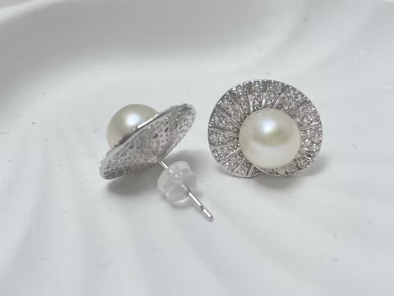 天然淡水珍珠 純銀耳釘 古典主義 重工 耳環 耳飾