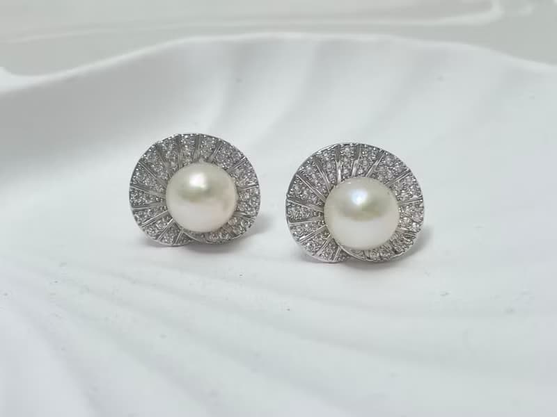 天然淡水珍珠 純銀耳釘 古典主義 重工 耳環 耳飾