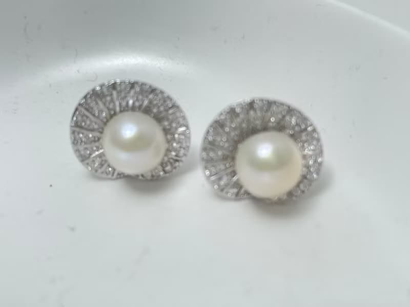 天然淡水珍珠 純銀耳釘 古典主義 重工 耳環 耳飾