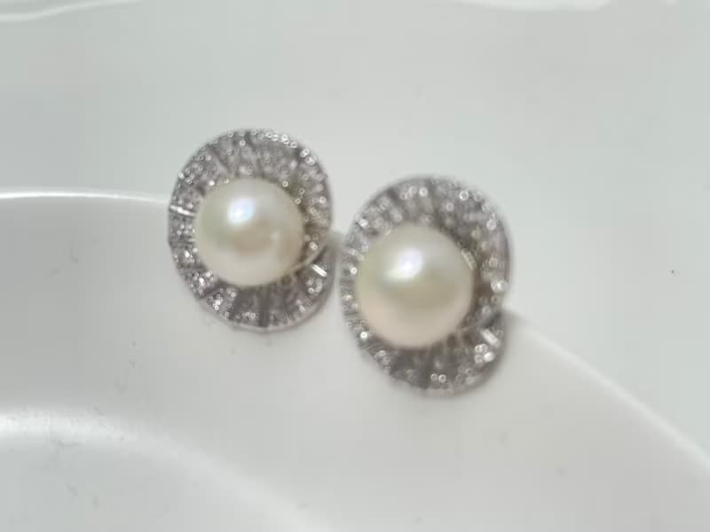 天然淡水珍珠 純銀耳釘 古典主義 重工 耳環 耳飾