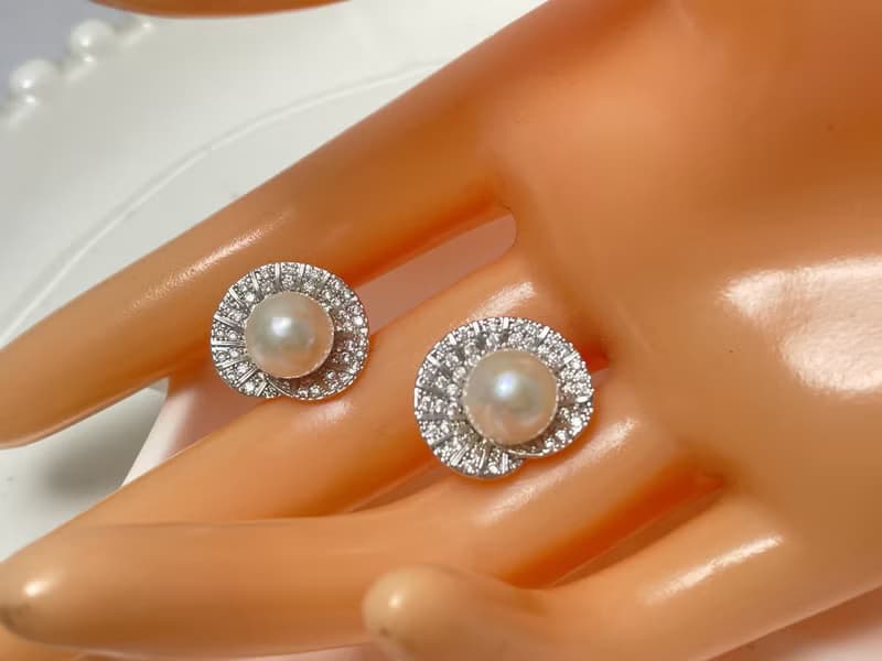 天然淡水珍珠 純銀耳釘 古典主義 重工 耳環 耳飾