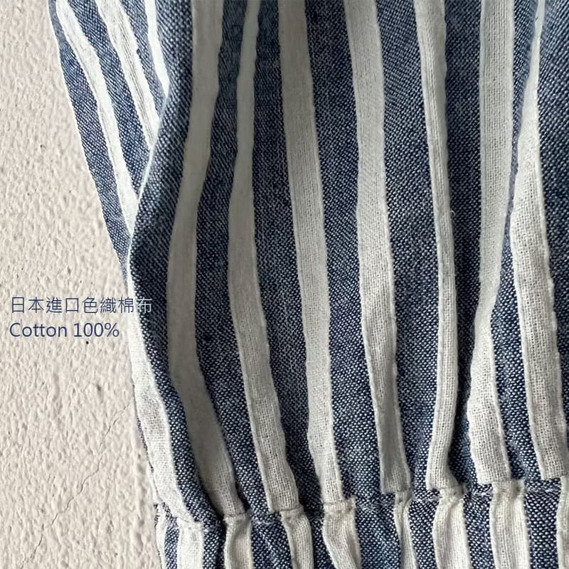 收腰連袖圓領上衣(條紋)
