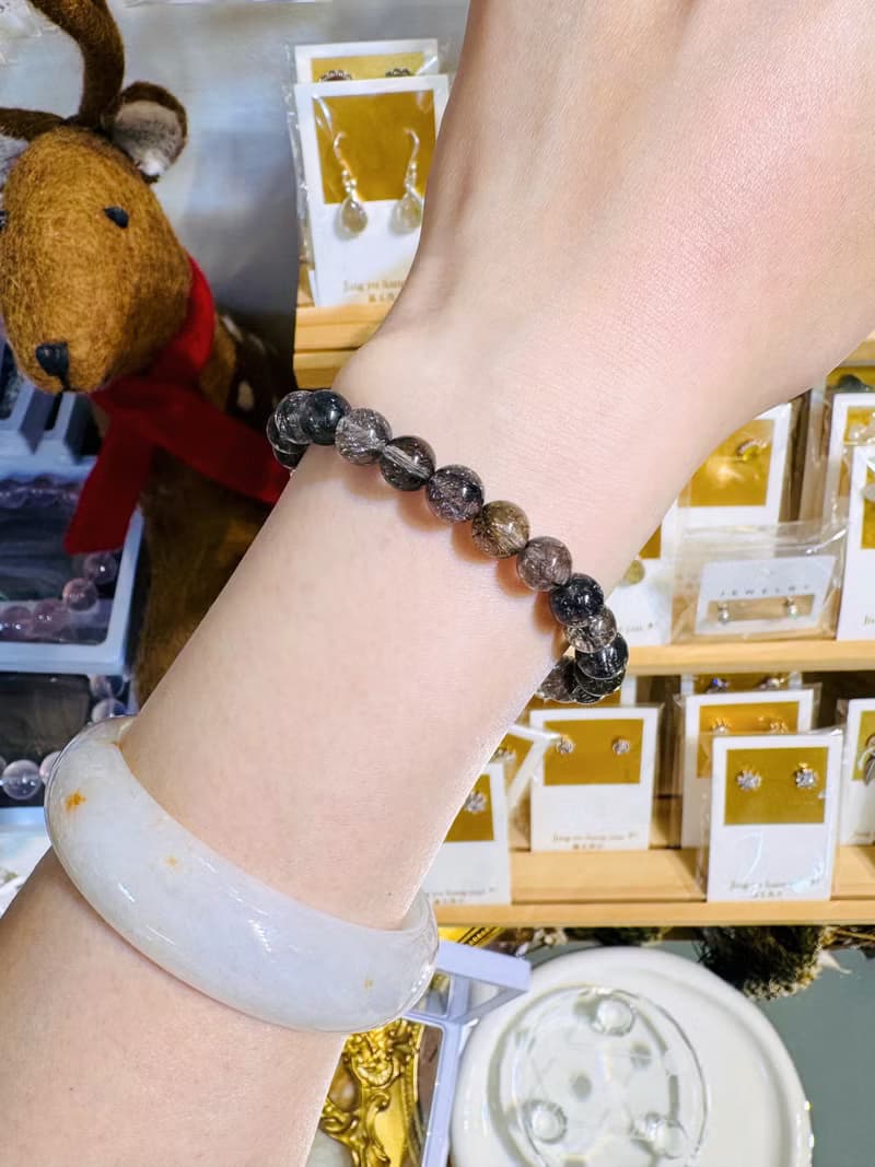 收藏天然金銀髮晶魔鬼髮晶7.5mm15.63g鋼絲球效應招財擋邪避煞