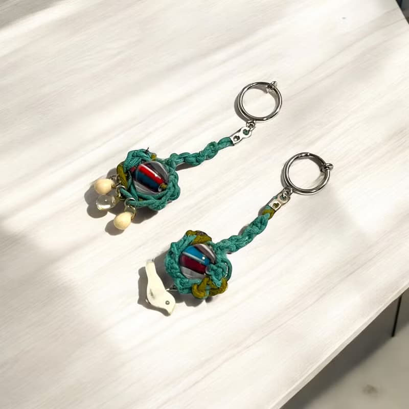 繩編珠珠耳環