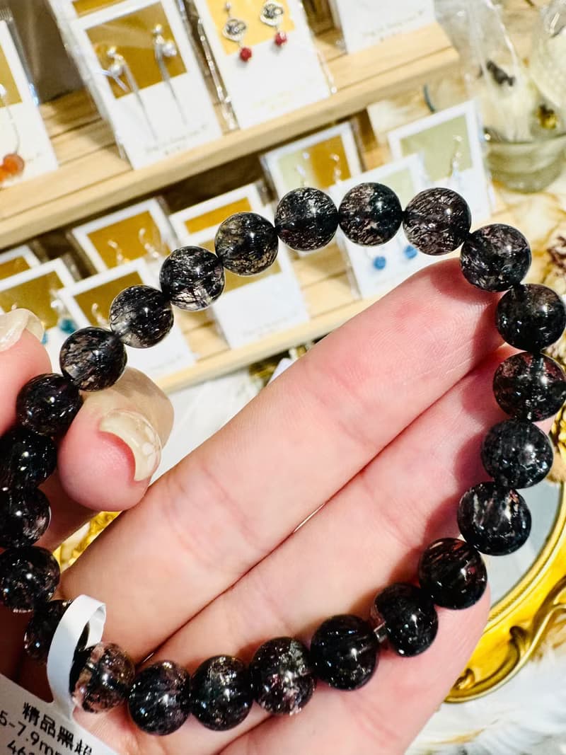 天然精品煙花黑超七7.5-7.9mm15.46g黑加侖透體多礦閃片高頻率磁
