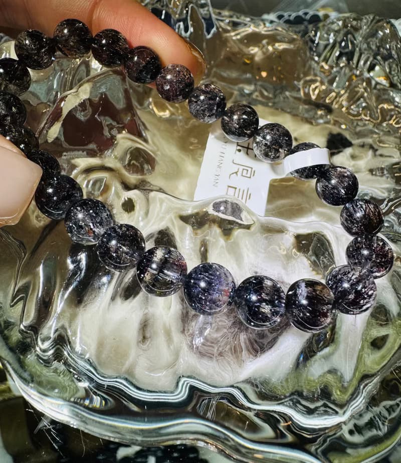 天然精品煙花黑超七7.5-7.9mm15.46g黑加侖透體多礦閃片高頻率磁