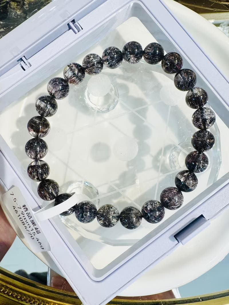 天然精品煙花黑超七7.5-7.9mm15.46g黑加侖透體多礦閃片高頻率磁