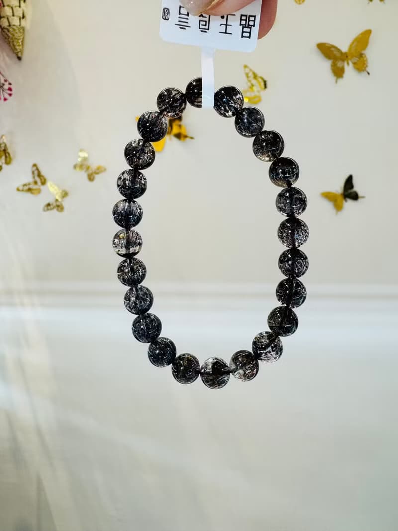 天然精品煙花黑超七7.5-7.9mm15.46g黑加侖透體多礦閃片高頻率磁