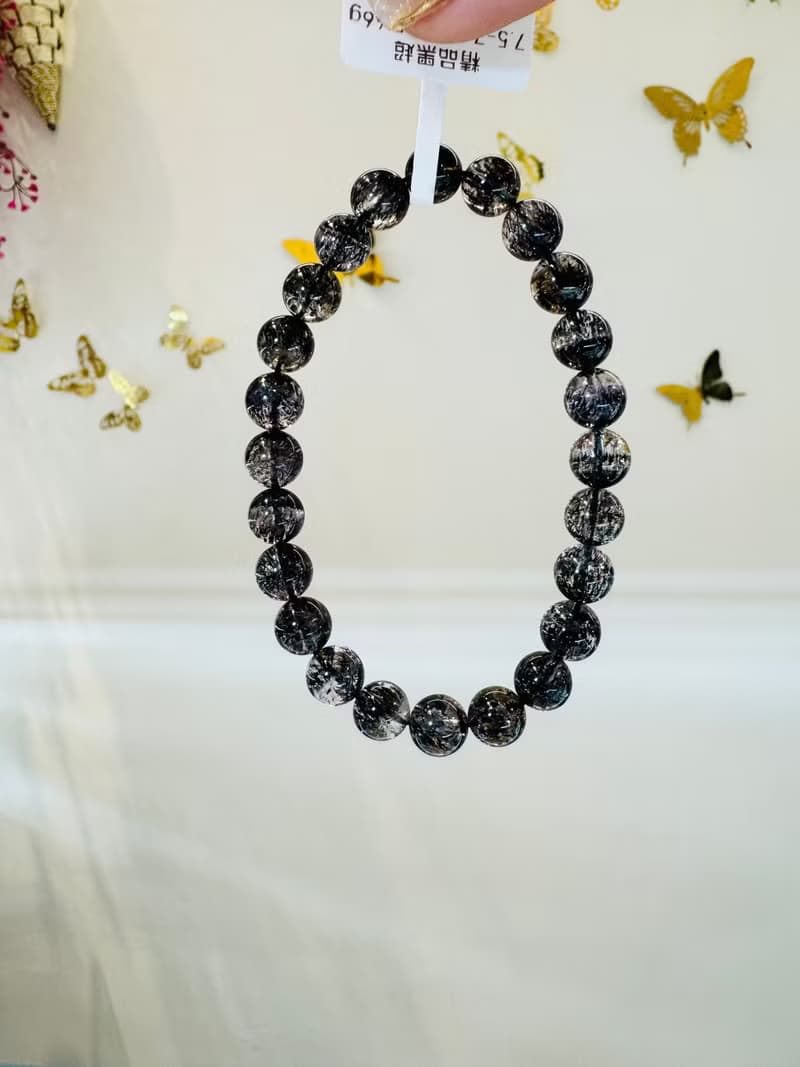 天然精品煙花黑超七7.5-7.9mm15.46g黑加侖透體多礦閃片高頻率磁