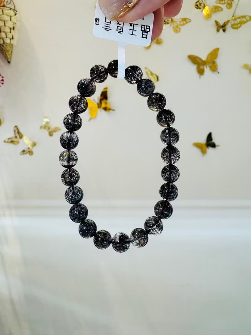 天然精品煙花黑超七7.5-7.9mm15.46g黑加侖透體多礦閃片高頻率磁