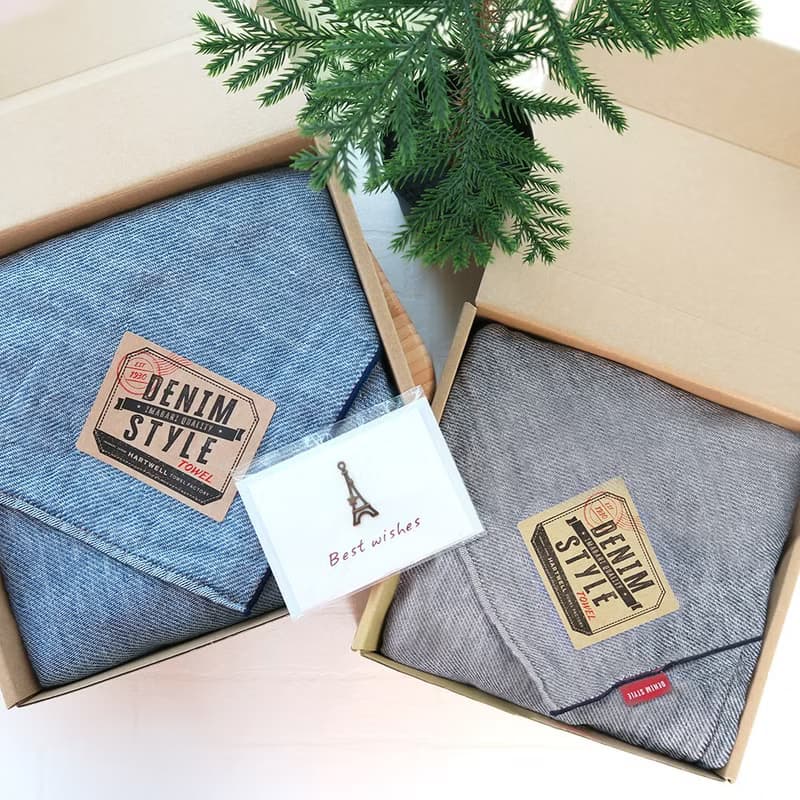 牛仔風毛巾禮盒|今治浴巾.手帕二入組|附祝福小卡|父親節禮盒