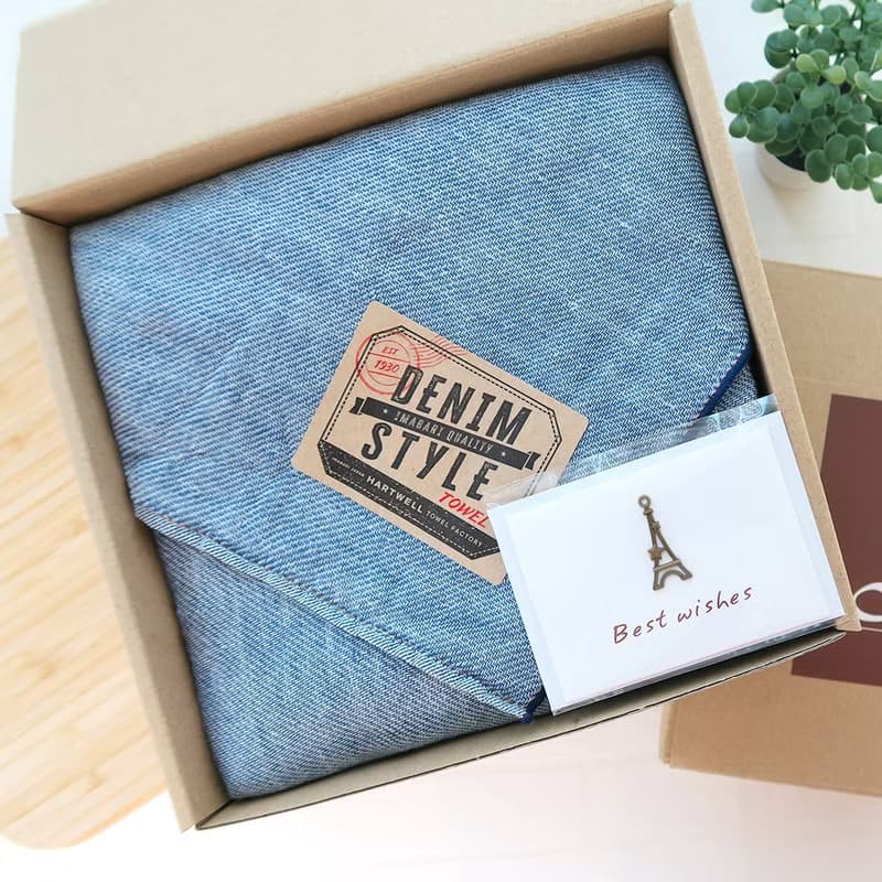 牛仔風毛巾禮盒|今治浴巾.手帕二入組|附祝福小卡|父親節禮盒