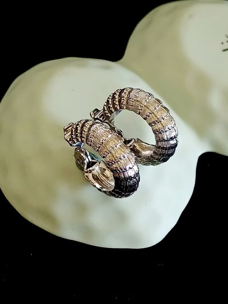 vintage jewelry  時尚銀色皺褶環圈 夾式耳環