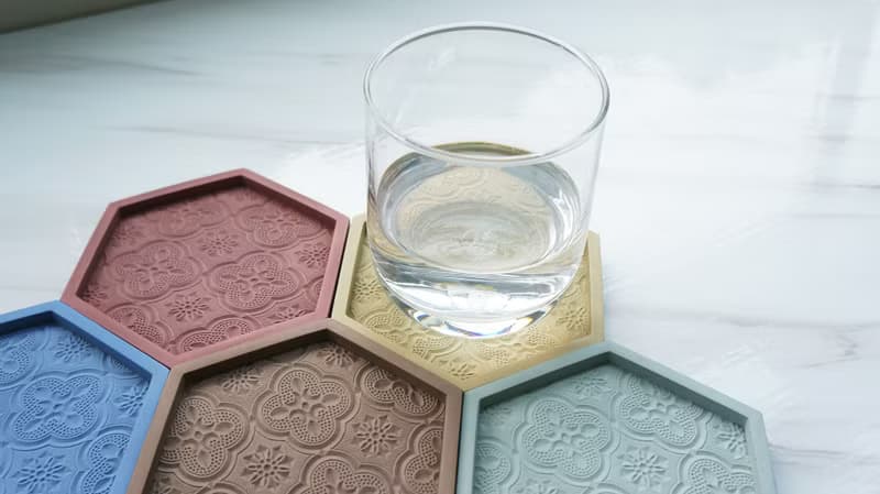 海棠花水泥杯墊吸水型-六角復古款 | 台灣在地特色文創(MIT)