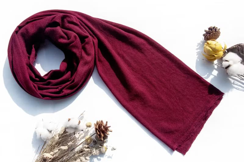 喀什米爾Cashmere/羊絨圍巾/純羊毛圍巾披巾/戒指絨披肩-深紅藏紅