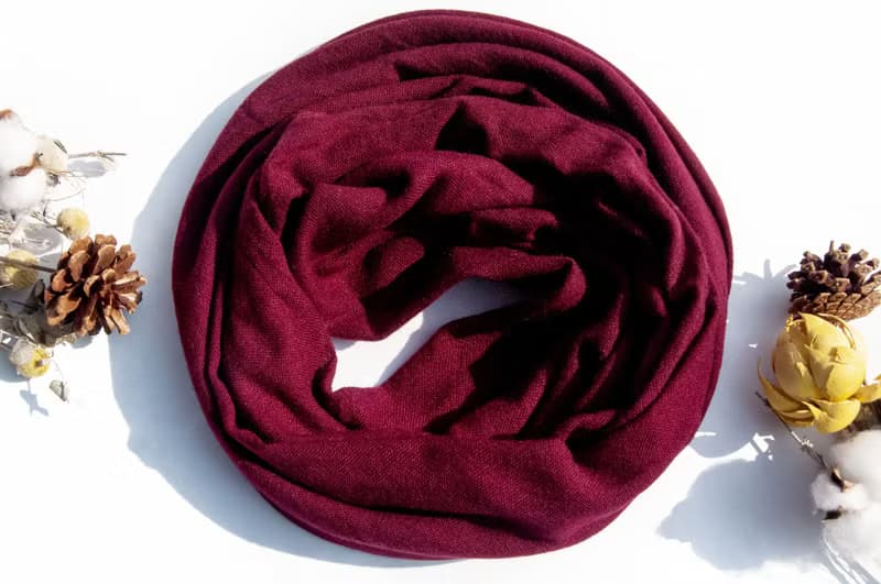 喀什米爾Cashmere/羊絨圍巾/純羊毛圍巾披巾/戒指絨披肩-深紅藏紅