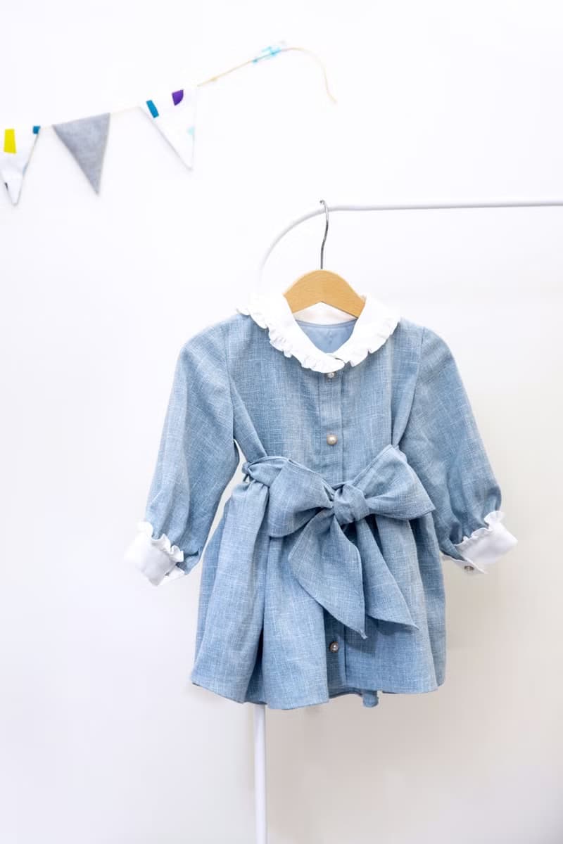 【KID SIZE 80-130】英倫花園小童洋裝 水藍 附綁帶