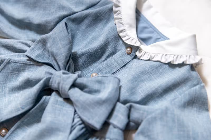 【KID SIZE 80-130】英倫花園小童洋裝 水藍 附綁帶