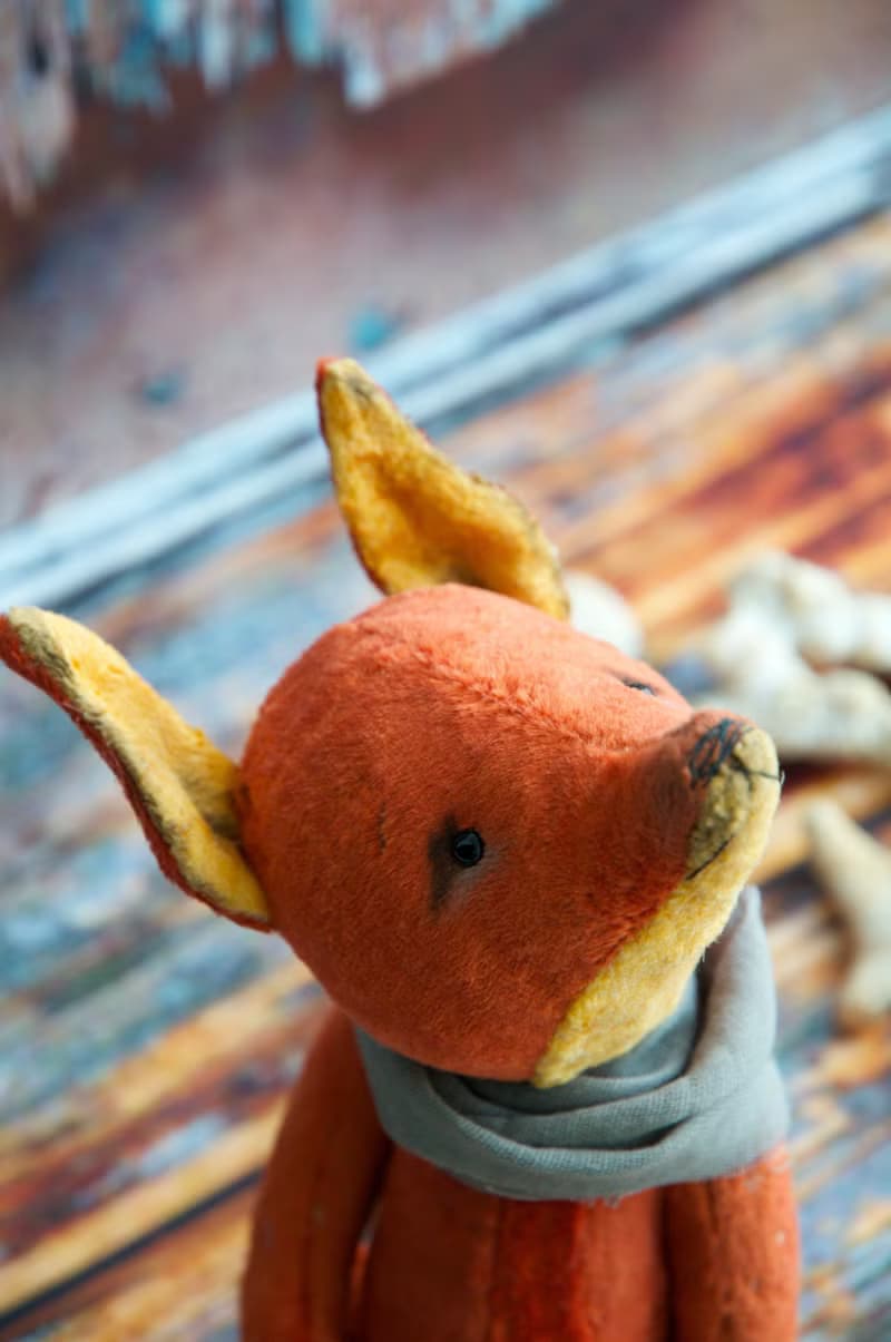 Handmade Teddy Autumn Sly Fox created with orange vintage plush
