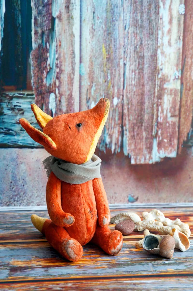 Handmade Teddy Autumn Sly Fox created with orange vintage plush