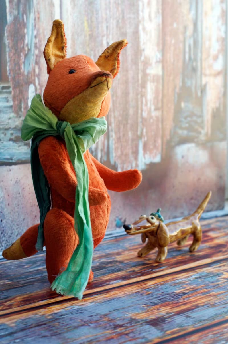 Handmade Teddy Autumn Sly Fox created with orange vintage plush
