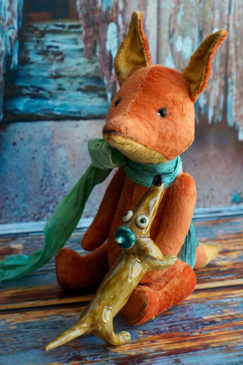 Handmade Teddy Autumn Sly Fox created with orange vintage plush