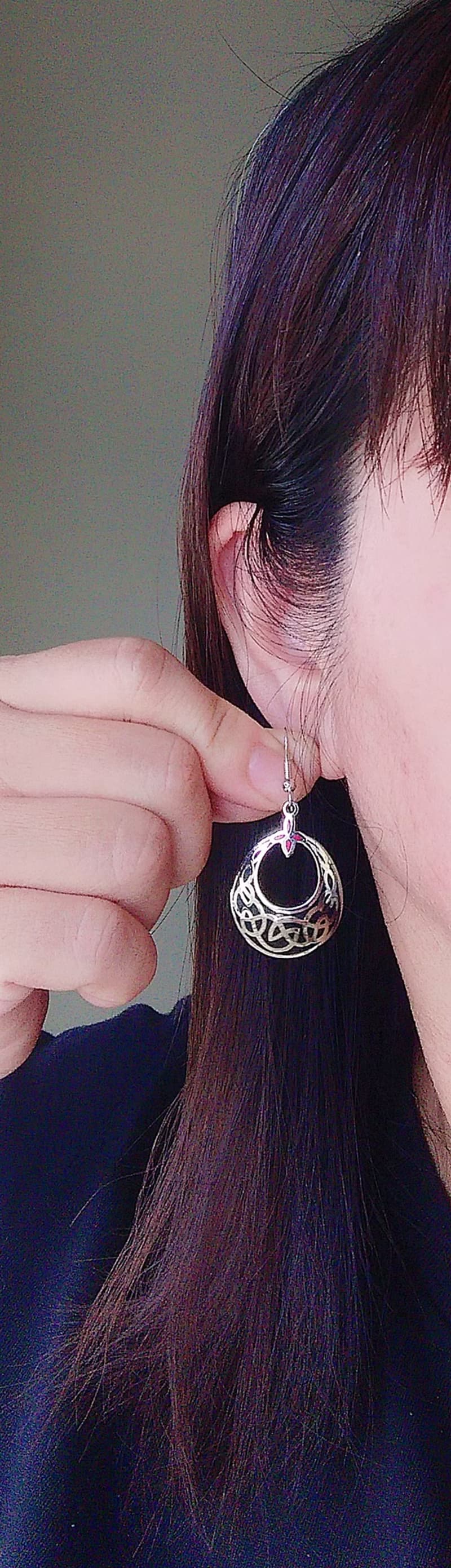 Vintage Jewelry 景泰藍 凱爾特繩結 環圈款 黑底 耳勾 針式耳環