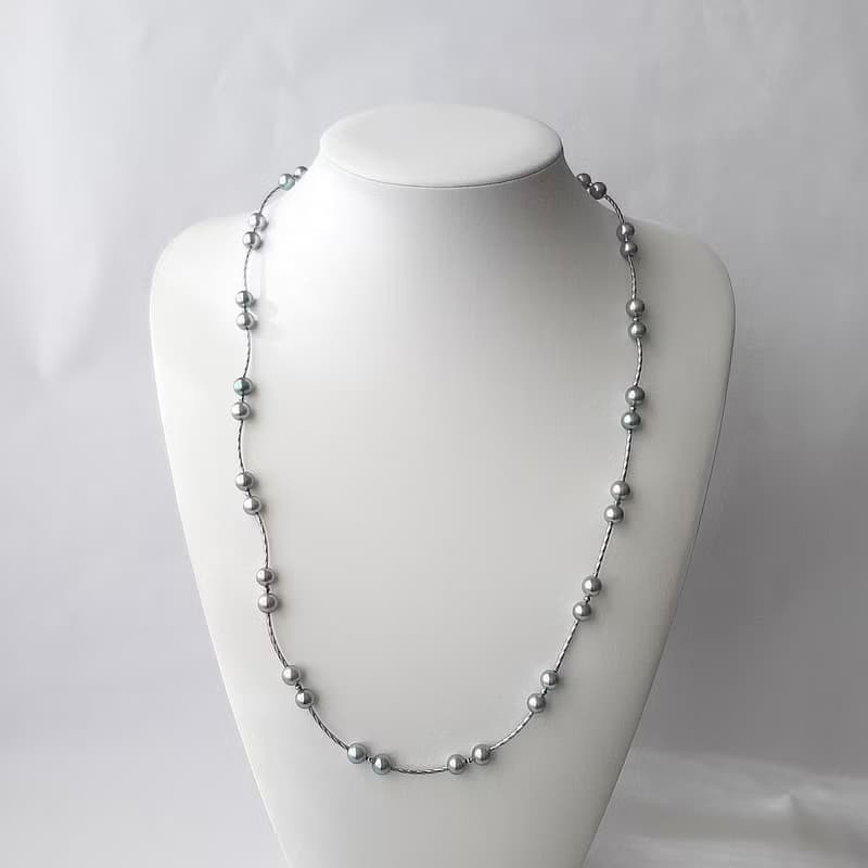 SV デザイン ロングネックレス グレー あこや真珠　パールネックレス　あこやパール　日本の真珠 pearl necklace 珍珠項鍊 珍珠项链 진주목걸이