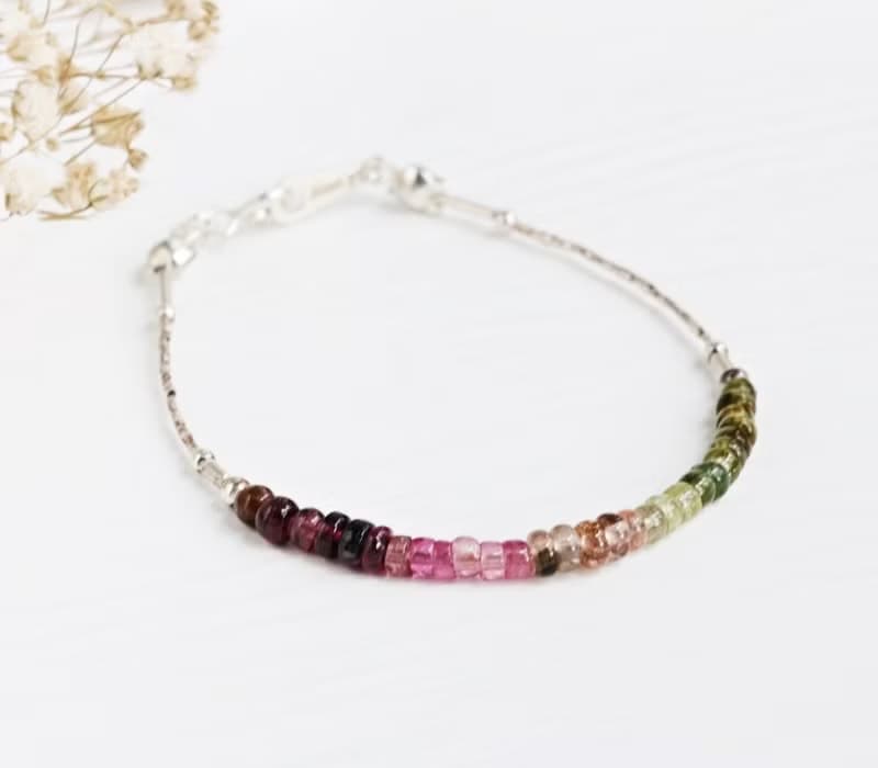 <摯愛>碧璽 925純銀手鍊 Tourmaline silver bracelet 10月誕生石 輕珠寶 母親節 情人節 生日禮物 紀念日 宴會 party 交換禮物 聖誕節