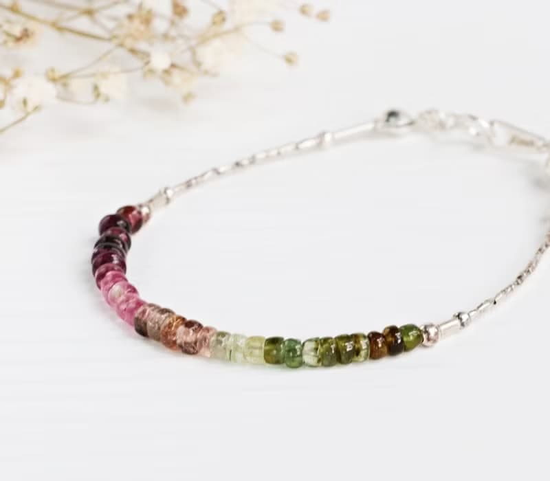 <摯愛>碧璽 925純銀手鍊 Tourmaline silver bracelet 10月誕生石 輕珠寶 母親節 情人節 生日禮物 紀念日 宴會 party 交換禮物 聖誕節