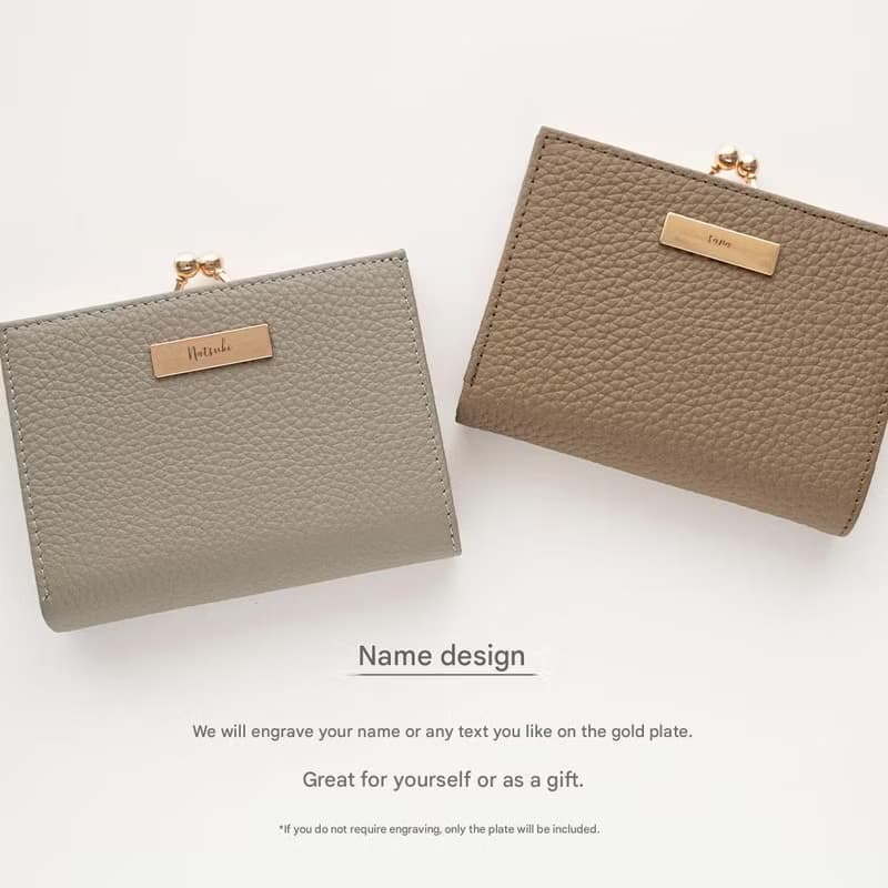 二つ折り ウォレット 【 本革 Nuance ネームプレート 名入れ 】 財布 コインケース カードケース がま口 刻印 HR31U