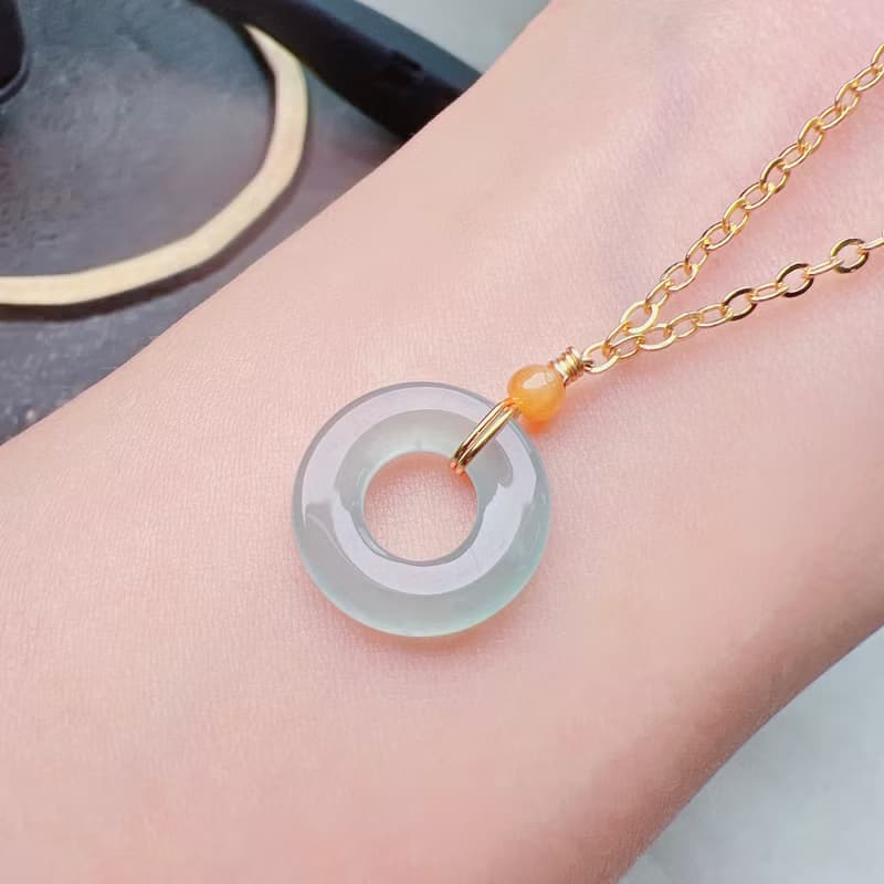 冰藍水翡翠平安環吊墜 14K包金 | 天然A貨翡翠 | 送禮