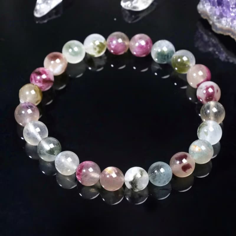 一圖一物│#631 8mm 多彩半透碧璽水晶手鍊 招福氣貴人 開運招財