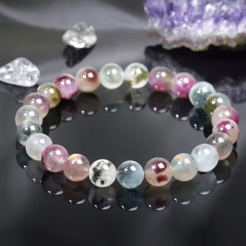一圖一物│#631 8mm 多彩半透碧璽水晶手鍊 招福氣貴人 開運招財