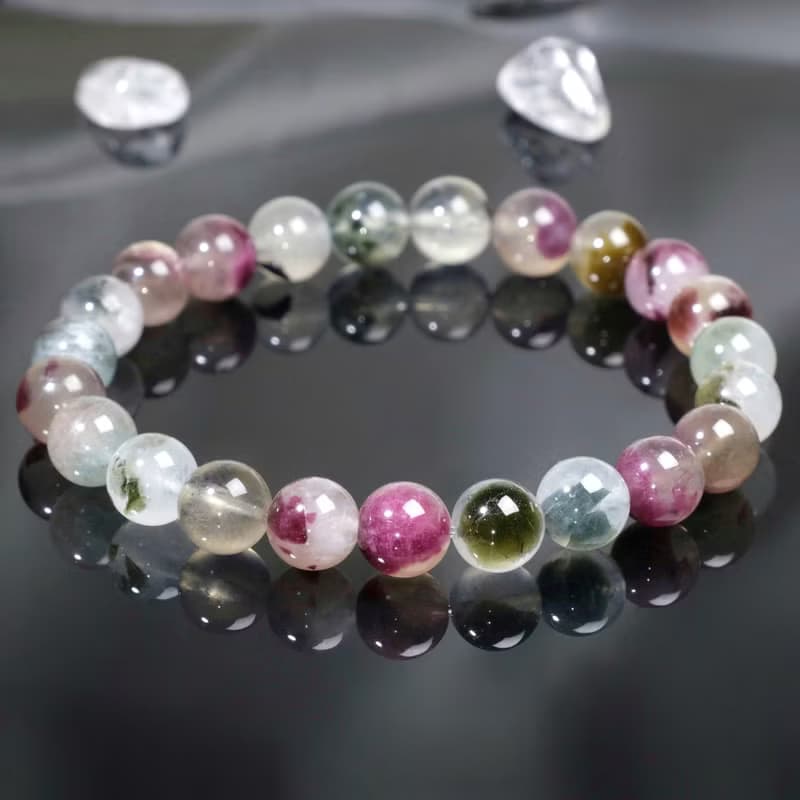 一圖一物│#631 8mm 多彩半透碧璽水晶手鍊 招福氣貴人 開運招財