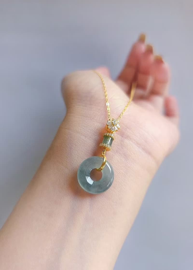 招財•順心•圓滿•平安|高冰藍水大甜甜圈|A貨翡翠純銀訂製吊墜