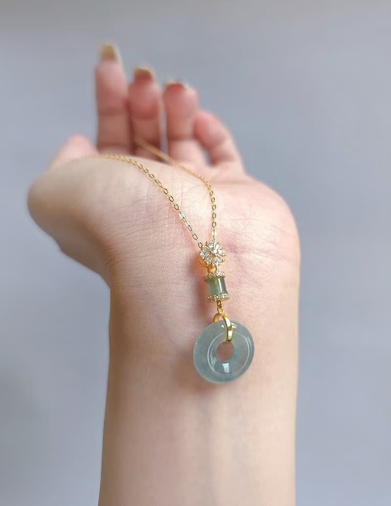 招財•順心•圓滿•平安|高冰藍水大甜甜圈|A貨翡翠純銀訂製吊墜