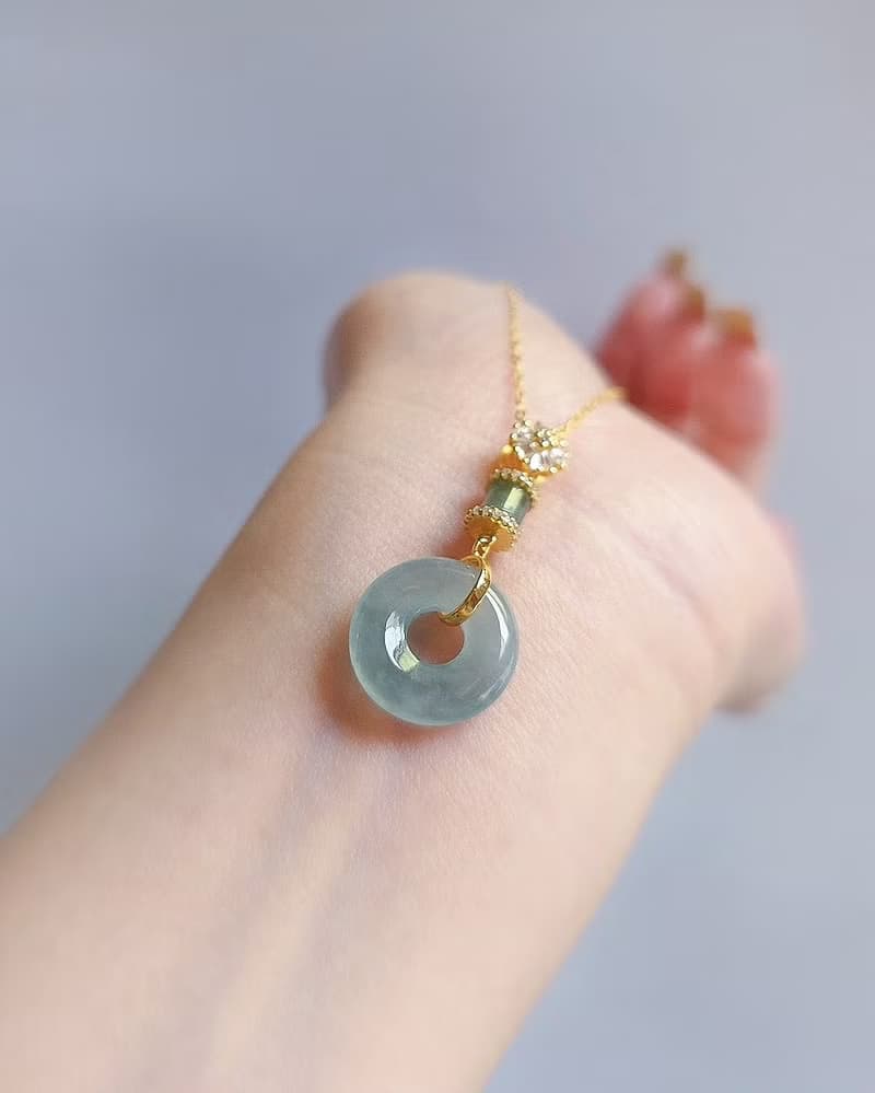 招財•順心•圓滿•平安|高冰藍水大甜甜圈|A貨翡翠純銀訂製吊墜