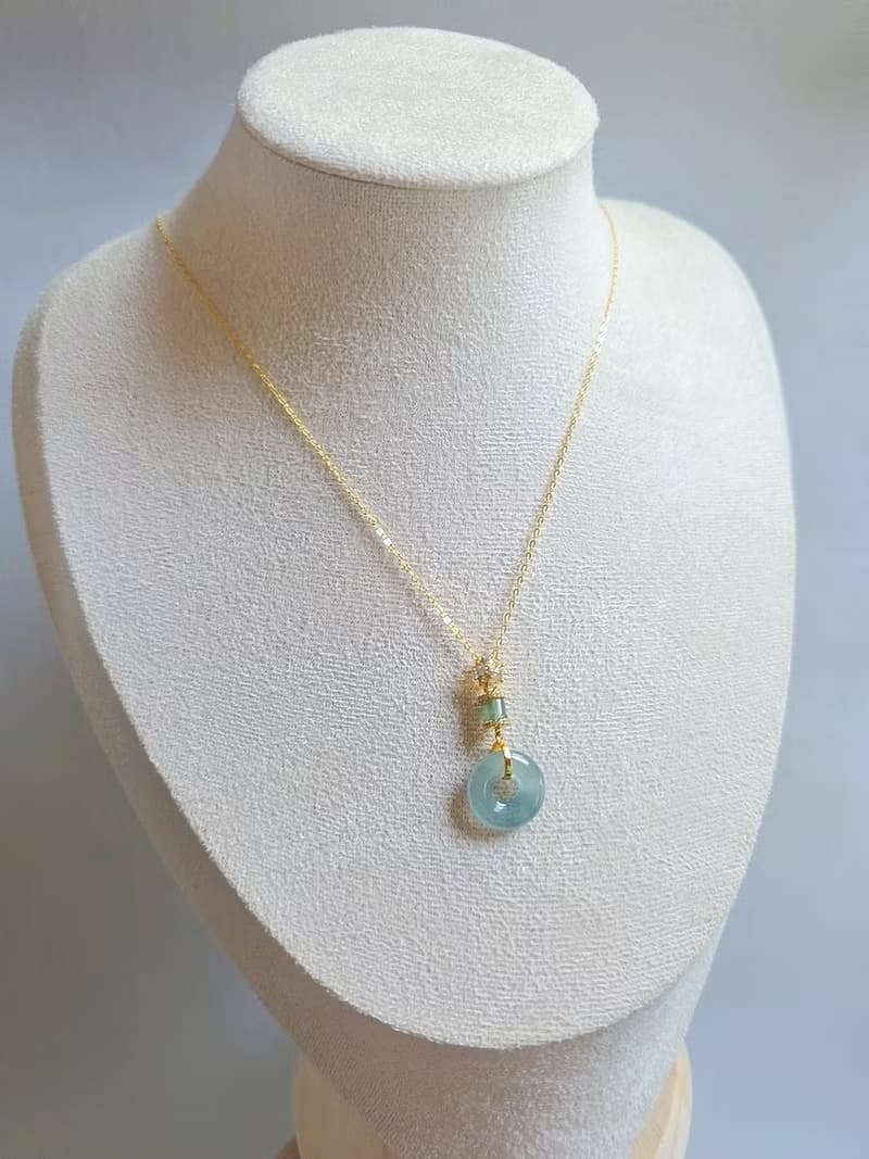 招財•順心•圓滿•平安|高冰藍水大甜甜圈|A貨翡翠純銀訂製吊墜