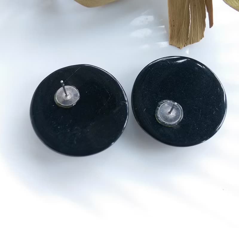 【西洋古董飾品 】景泰藍 黑色調 優美花卉 大耳環 針式耳環